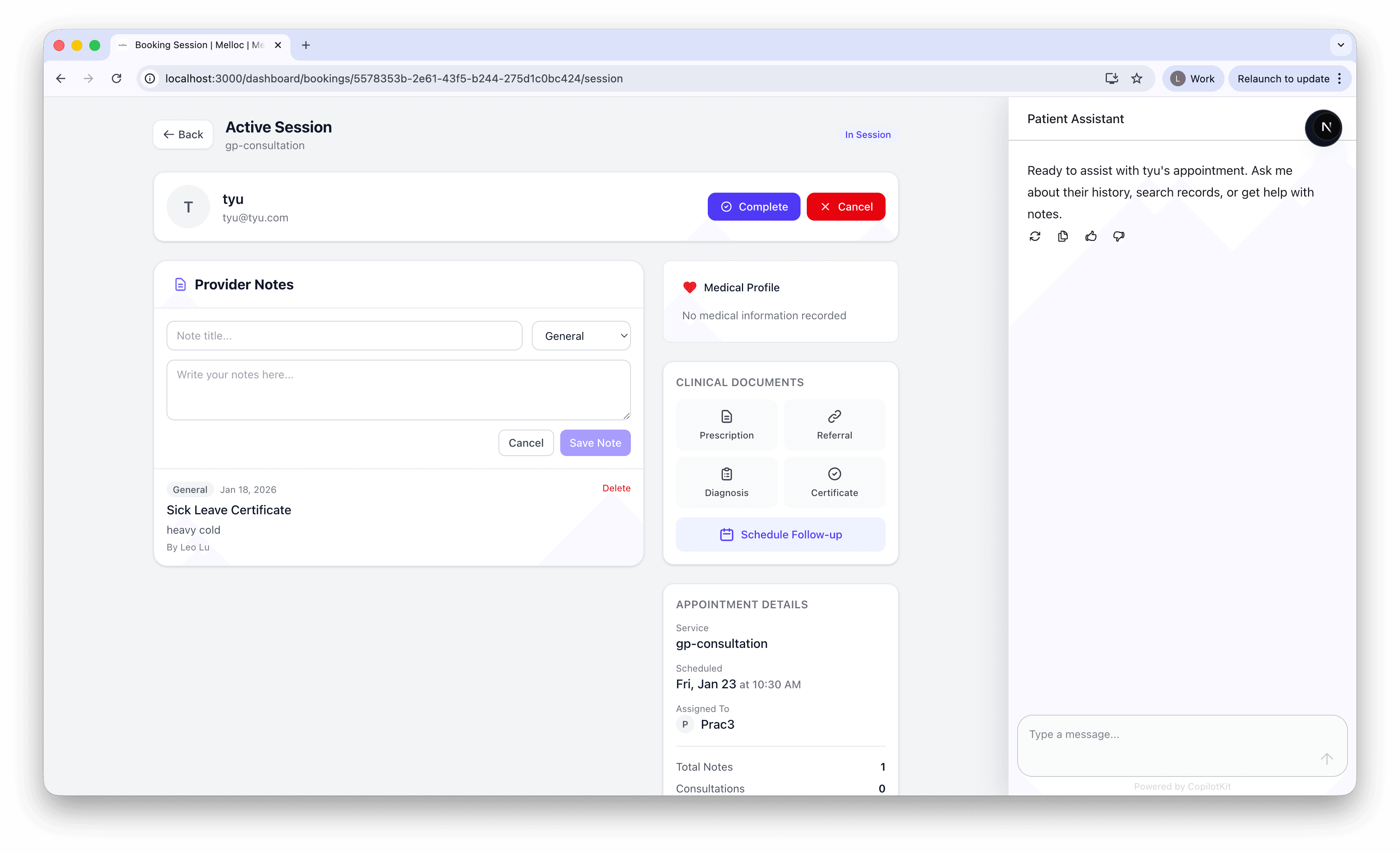 AI Clinical Assistant Demo